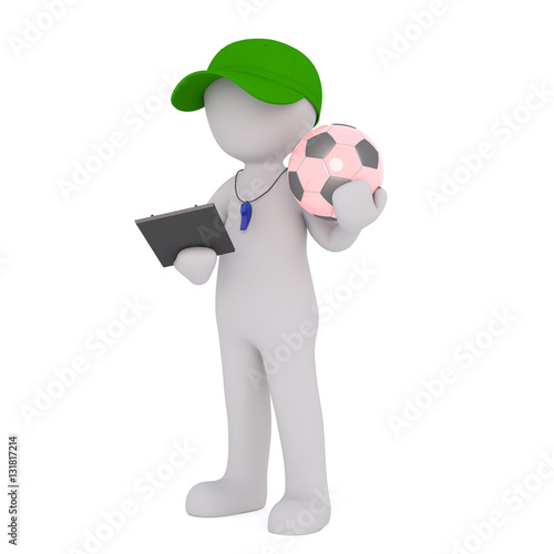 Fototapeta Naklejka Na Ścianę i Meble -  3D rendered cartoon soccer coach stands with cap