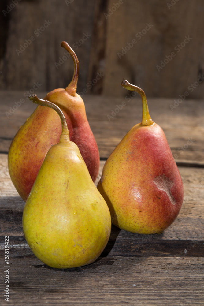 Yellow pears on old table, ripe pears, food for sale, small business, agriculture, Yellow pears on old table, ripe pears, food for sale, small business, agriculture,