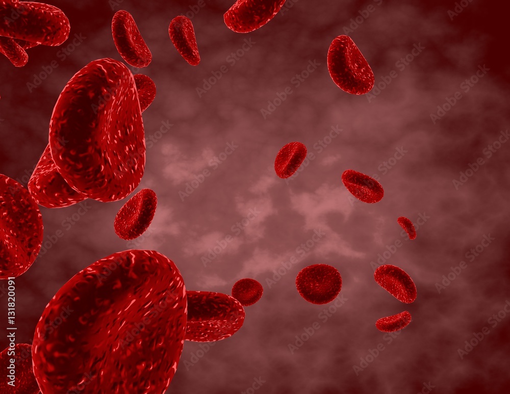 Fototapeta premium Blood cells magnification microscopic view 3D illustration.