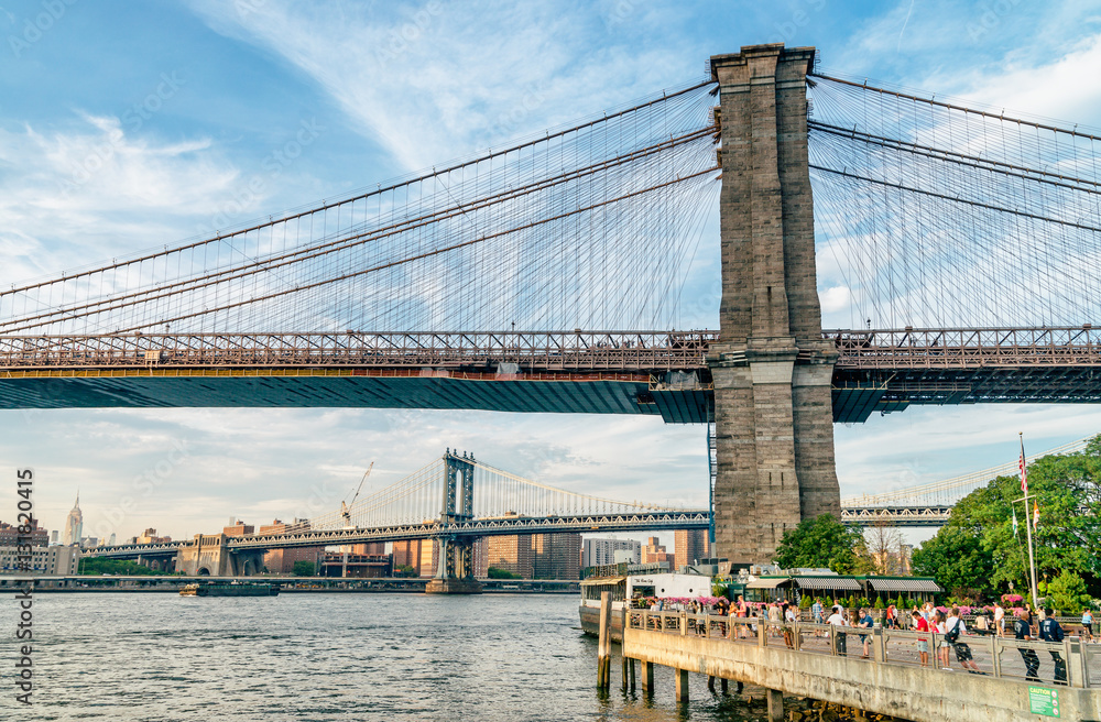 Obraz premium Brooklyn Bridge. The bridge is often featured in wide shots of the New York City skyline in television and film. 