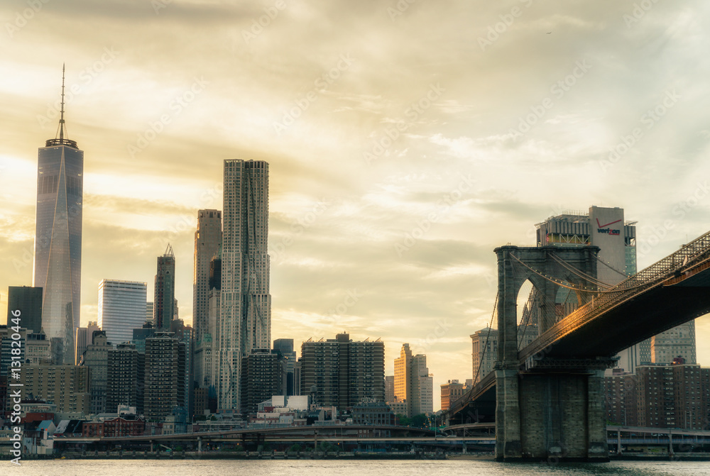 Obraz premium Brooklyn Bridge. The bridge is often featured in wide shots of the New York City skyline in television and film. 