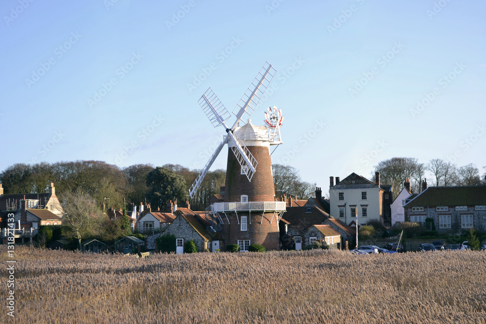 Fototapeta premium wheat field windmill village