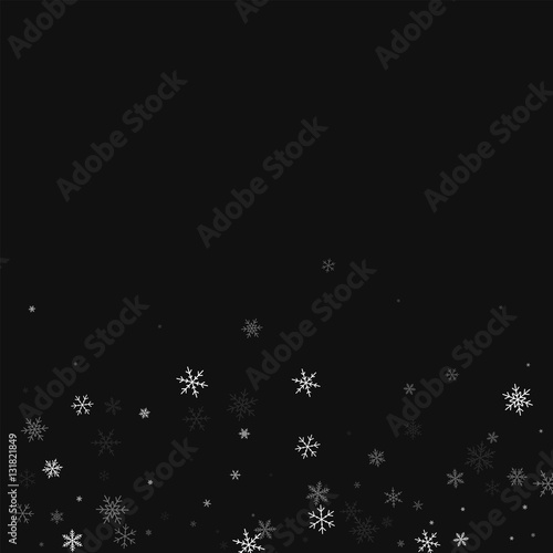 Sparse snowfall. Scatter bottom gradient on black background. Vector illustration.