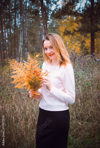 Lonely girl in the woods