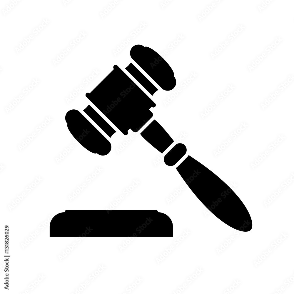 Judge gavel or auction hammer icon. Black icon isolated on white