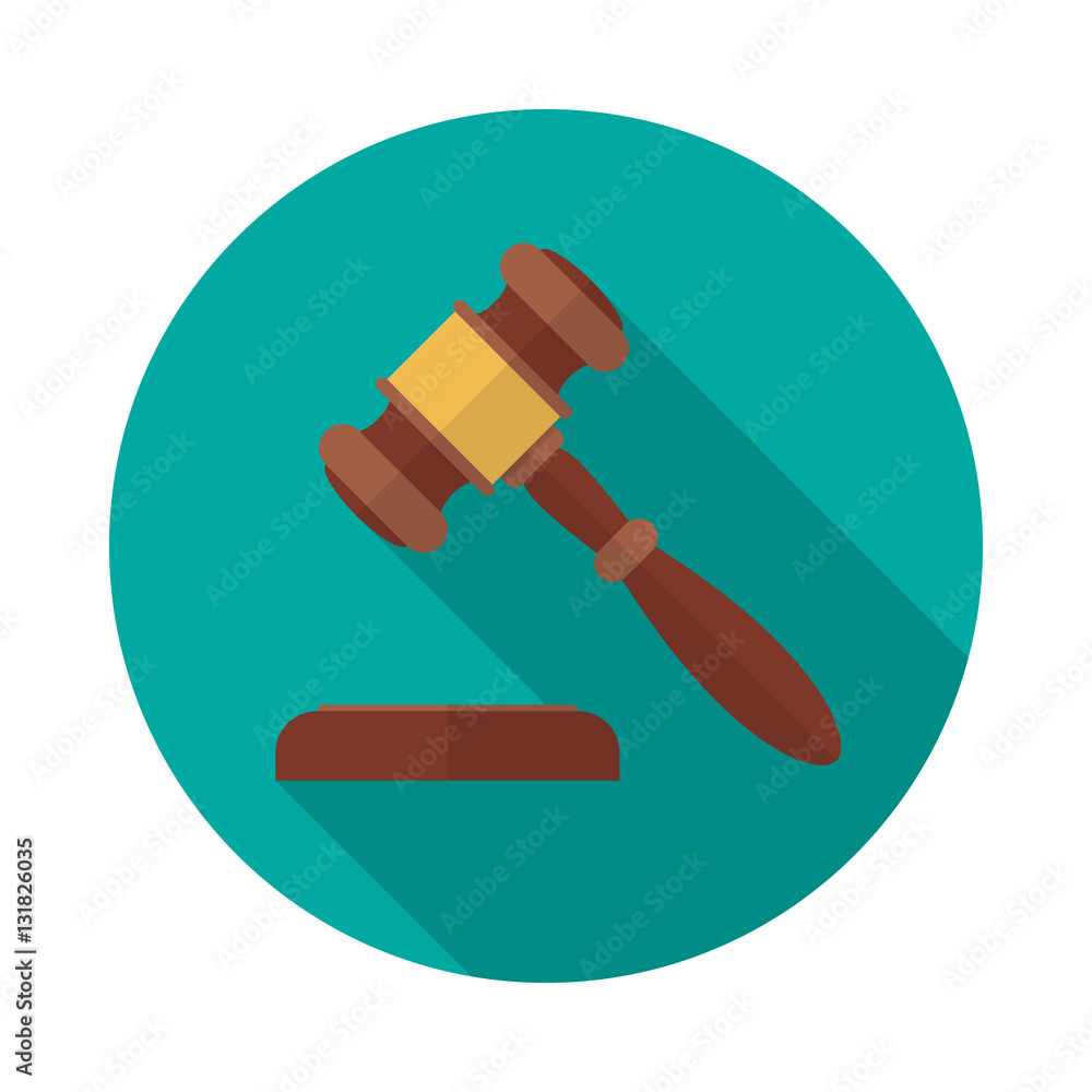 Judge gavel or auction hammer icon with long shadow. Flat design style. Modern round icon. Judge hammer silhouette. Simple circle icon. Web site page and mobile app design vector element. Judge gavel or auction hammer icon with long shadow. Flat design style. Modern round icon. Judge hammer silhouette. Simple circle icon. Web site page and mobile app design vector element.