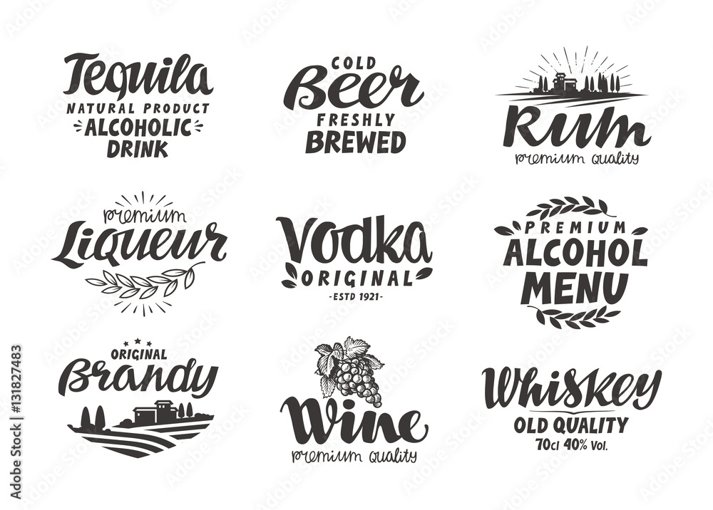 Alcoholic drinks. Collection labels for menu design restaurant or bar Alcoholic drinks. Collection labels for menu design restaurant or bar