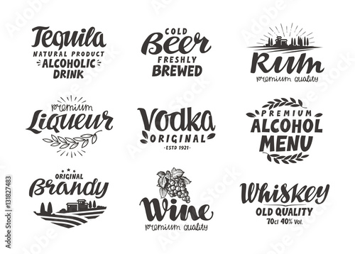 Alcoholic drinks. Collection labels for menu design restaurant or bar