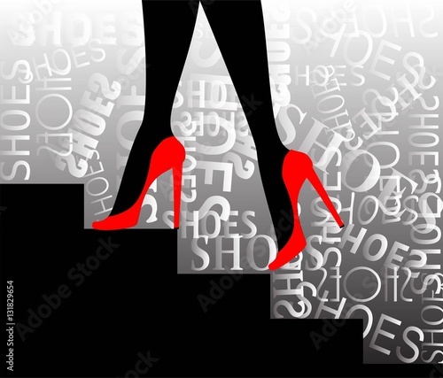 gambe di donna con scarpe rosse salgono su  gradini neri