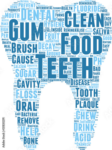 tooth shaped vector tag cloud vector illustration - dental care concept