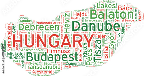 Photo Hungary state map vector tag cloud illustration