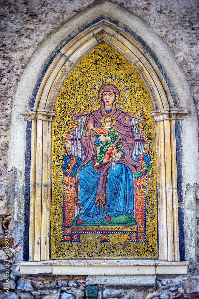 Italy Sicily Taormina byzantine style golden mosaic with religio
