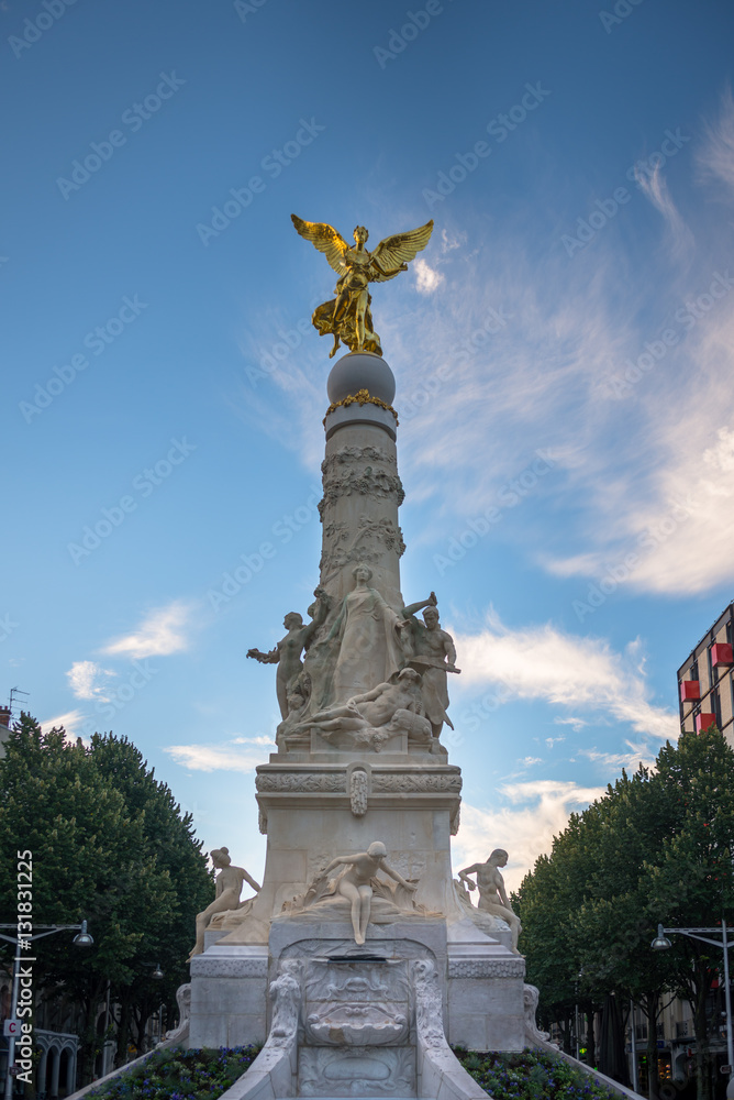 Sube fountain with golden angel and statues in Reims, France