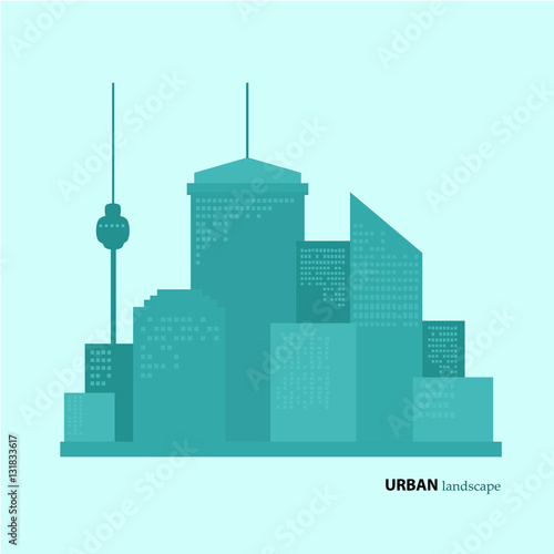 Flat design urban landscape. Vector color illustration