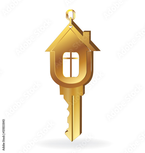 Logo house key gold real estate design