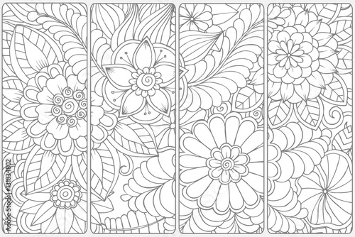 Set of four bookmarks .Floral doodling