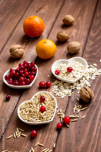 concept healthy for heart food on wooden background