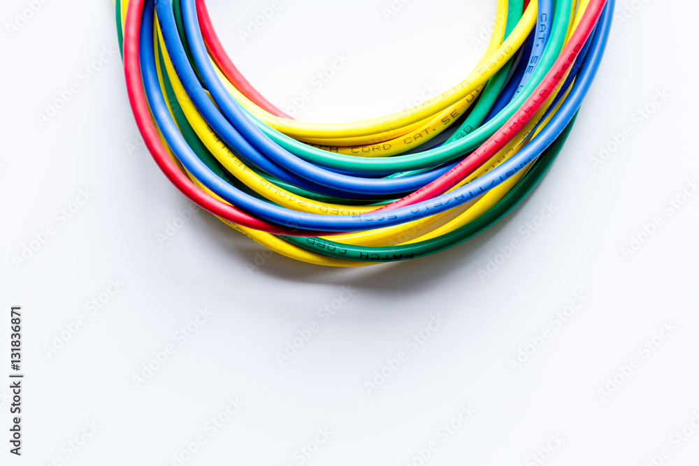 concept network internet cable on white background top view concept network internet cable on white background top view