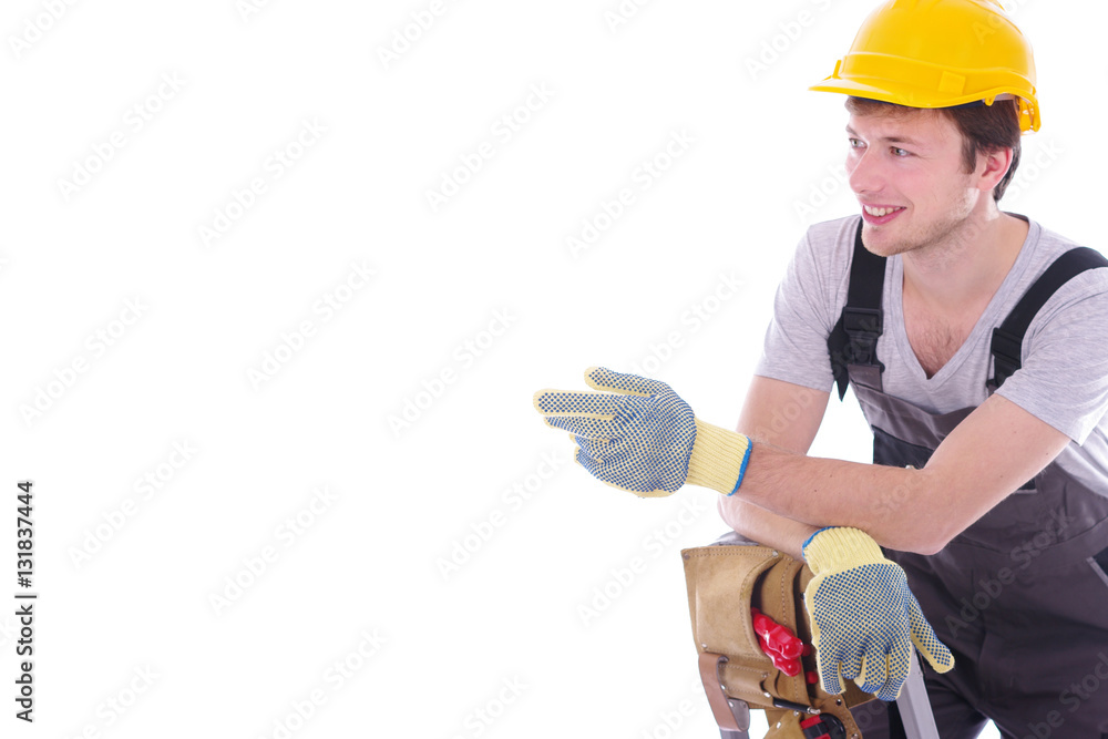 sympathischer Handwerker vor weißem Hintergrund sympathischer Handwerker vor weißem Hintergrund