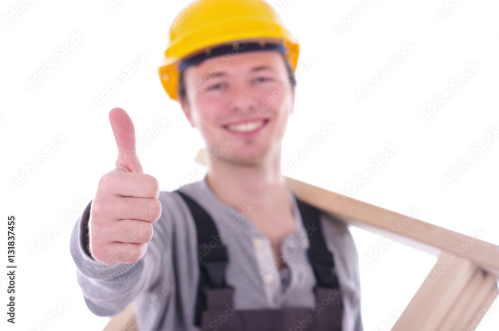 sympathischer Handwerker vor weißem Hintergrund sympathischer Handwerker vor weißem Hintergrund
