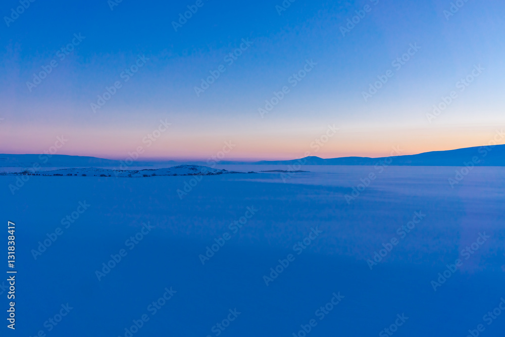 Colorful Sunset Over Frozen Cildir Lake, Kars - Turkey