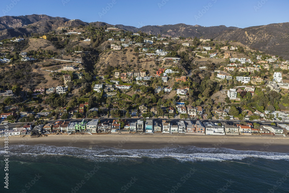 Malibu Beach and Hillside Homes Aerial near Los Angeles