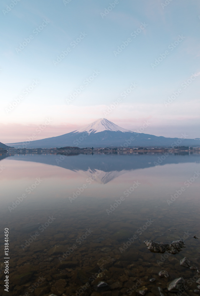 Vertical reflection of Mountain Fuji fujisan from Kawaguchigo la