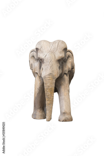 Wood elephant sculpture on white background