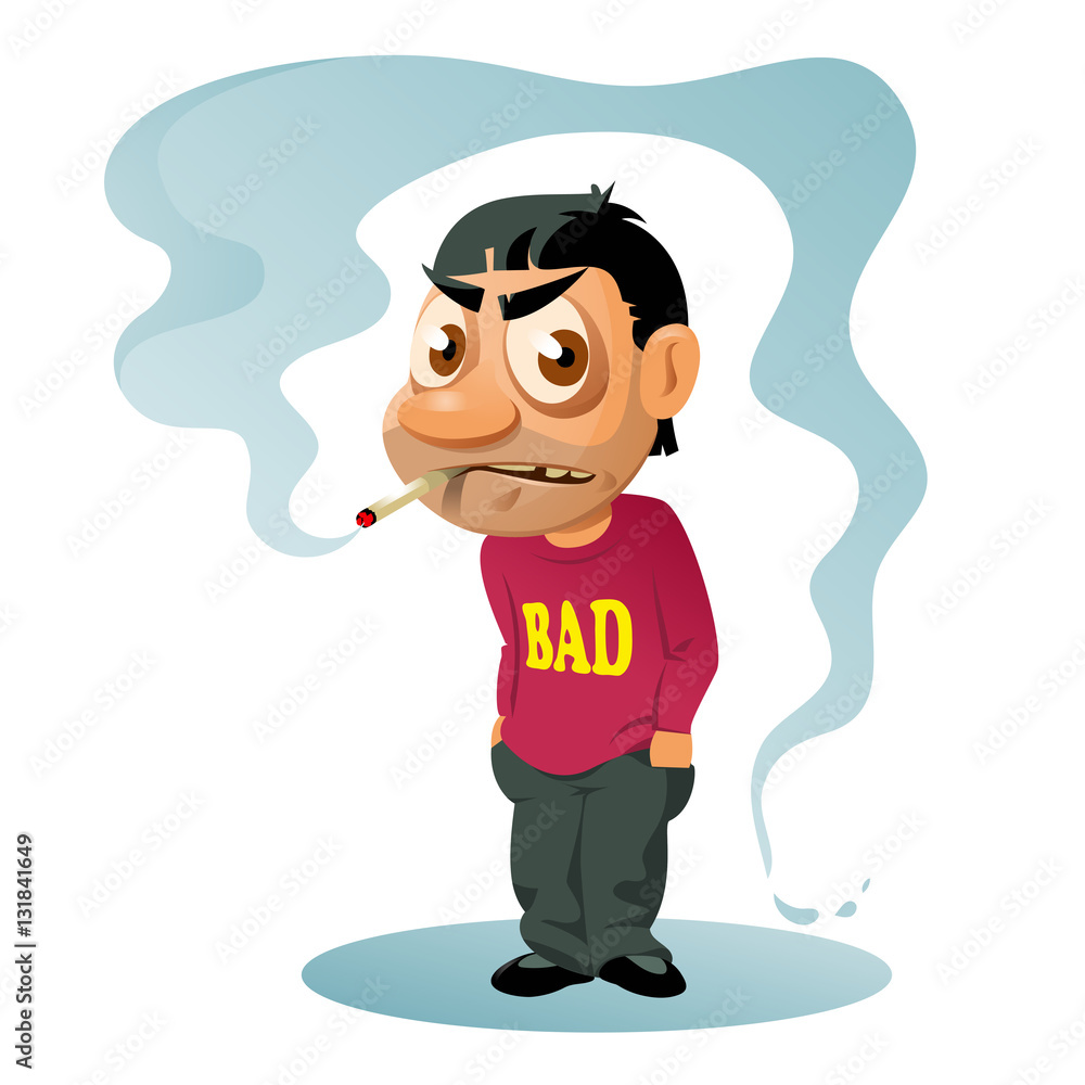 Smoking man with a disgruntled look on his face. Cartoon styled vector  illustration. Elements is grouped and divided into layers for easy edit. No  transparent objects. Stock Vector | Adobe Stock