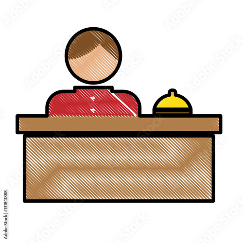 hotel reception with bellboy icon over white background. colorful design. hotel services concept. vector illustration