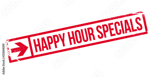 Happy hour specials stamp. Grunge design with dust scratches. Effects can be easily removed for a clean, crisp look. Color is easily changed.