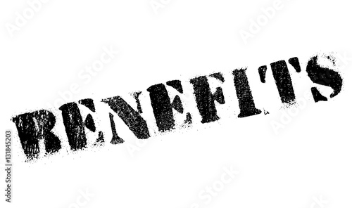 Benefits stamp. Grunge design with dust scratches. Effects can be easily removed for a clean, crisp look. Color is easily changed.