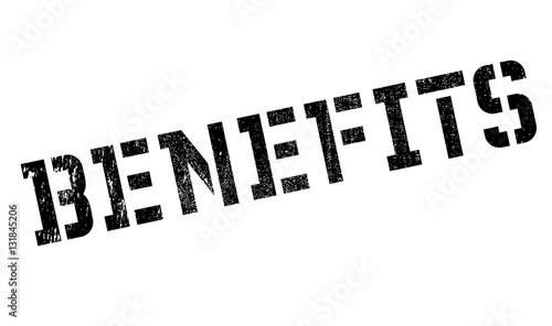 Benefits stamp. Grunge design with dust scratches. Effects can be easily removed for a clean, crisp look. Color is easily changed.