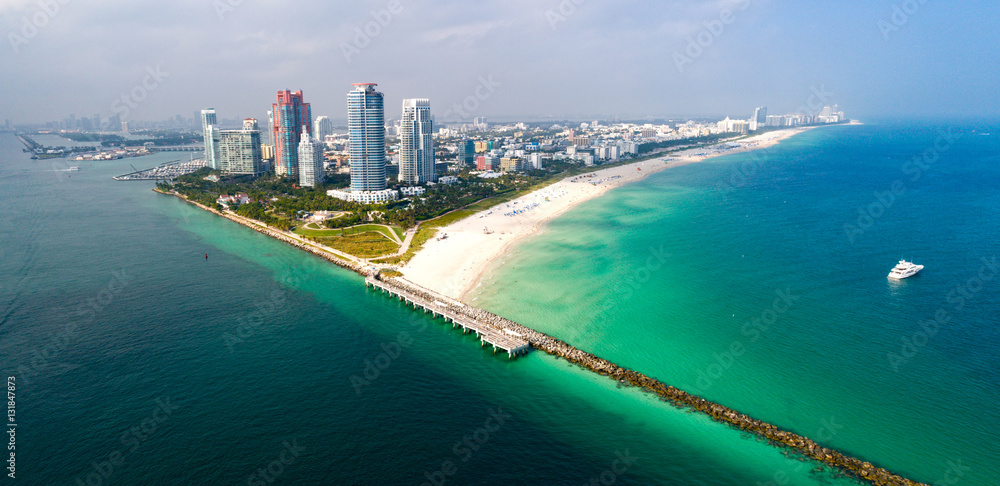 Fototapeta premium Miami Florida South Beach Aerial Panorama