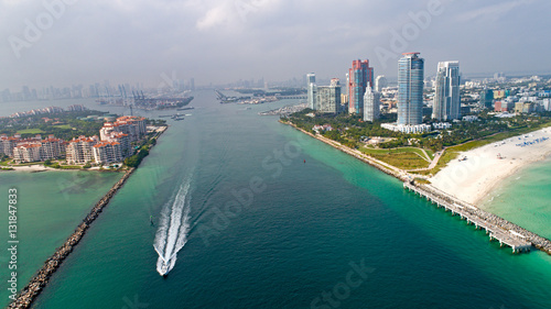 Speed Boat In Government Cut South Beach Miami Aerial View © CascadeCreatives