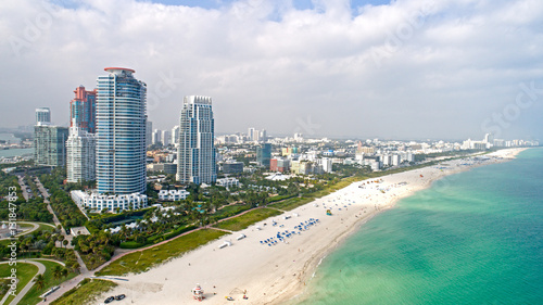 Miami South Beach Aerial View Sand Ocean and High Rises