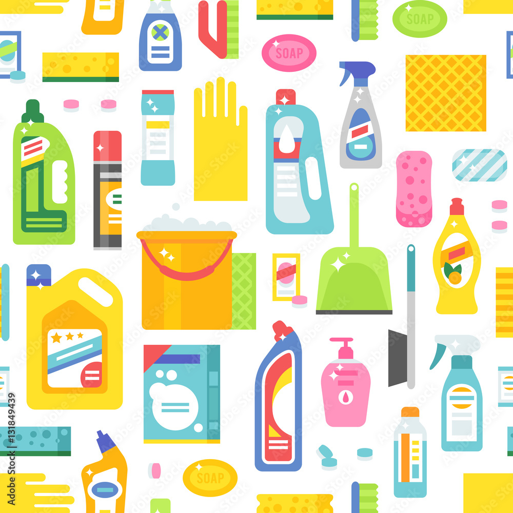 Cleaning tools sweamless pattern vector.