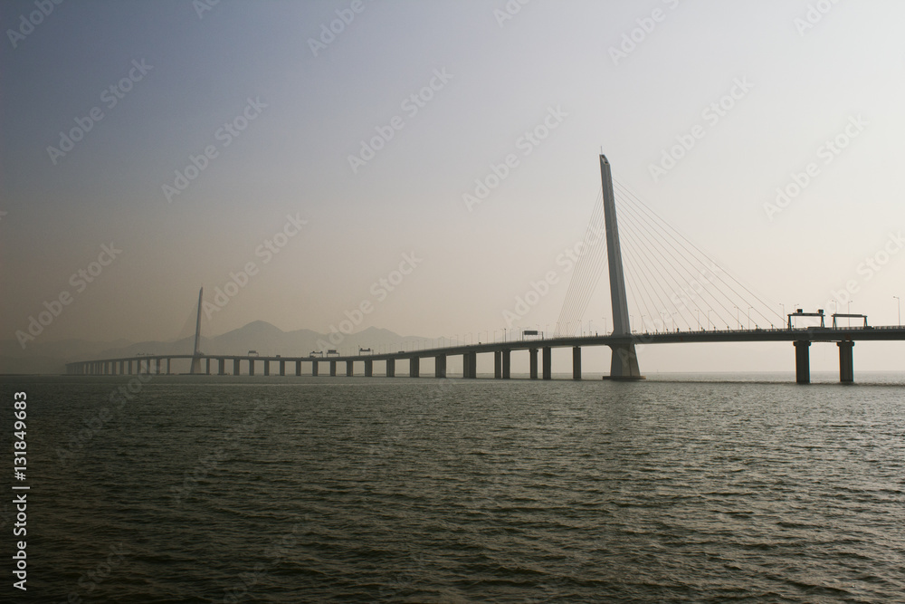 Shenzhen bay bridge at sunset, connecting Hong Kong S.A.R. and mainland China