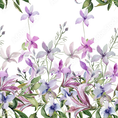  Seamless pattern of wild flowers ,image on a colored background 