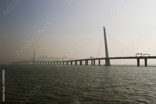 Shenzhen bay bridge at sunset, connecting Hong Kong S.A.R. and mainland China
