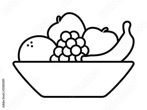 Bowl of fruit / fruits with orange, banana, grapes and apples line art icon for apps and websites