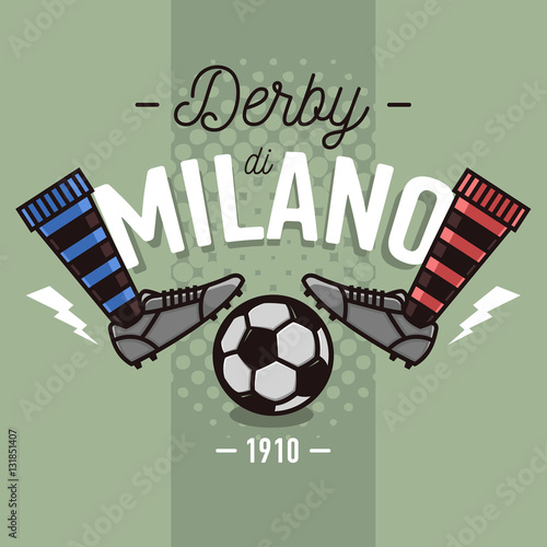 Milanese Derby Label Design. Soccer Boots And Ball Flat Thin Lin