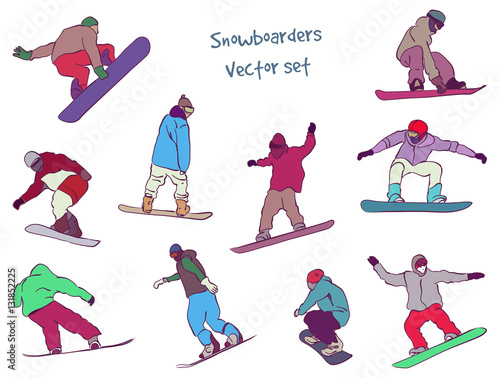 vector silhouettes snowboarders
