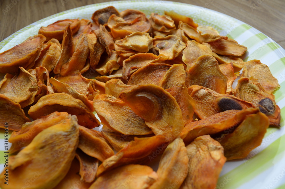Dried persimmon on a plate