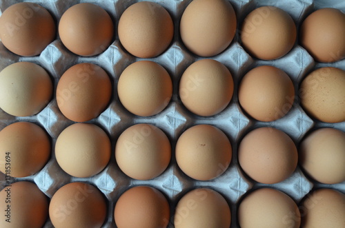 Several eggs on a egg frame box