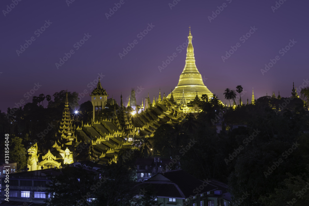 Yangon, Myanmar view of Beautiful Shwedagon Pagoda at dusk..