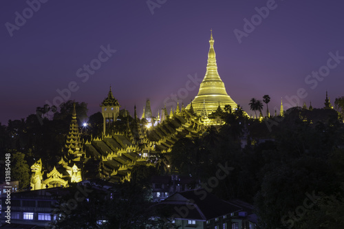 Yangon  Myanmar view of Beautiful Shwedagon Pagoda at dusk..