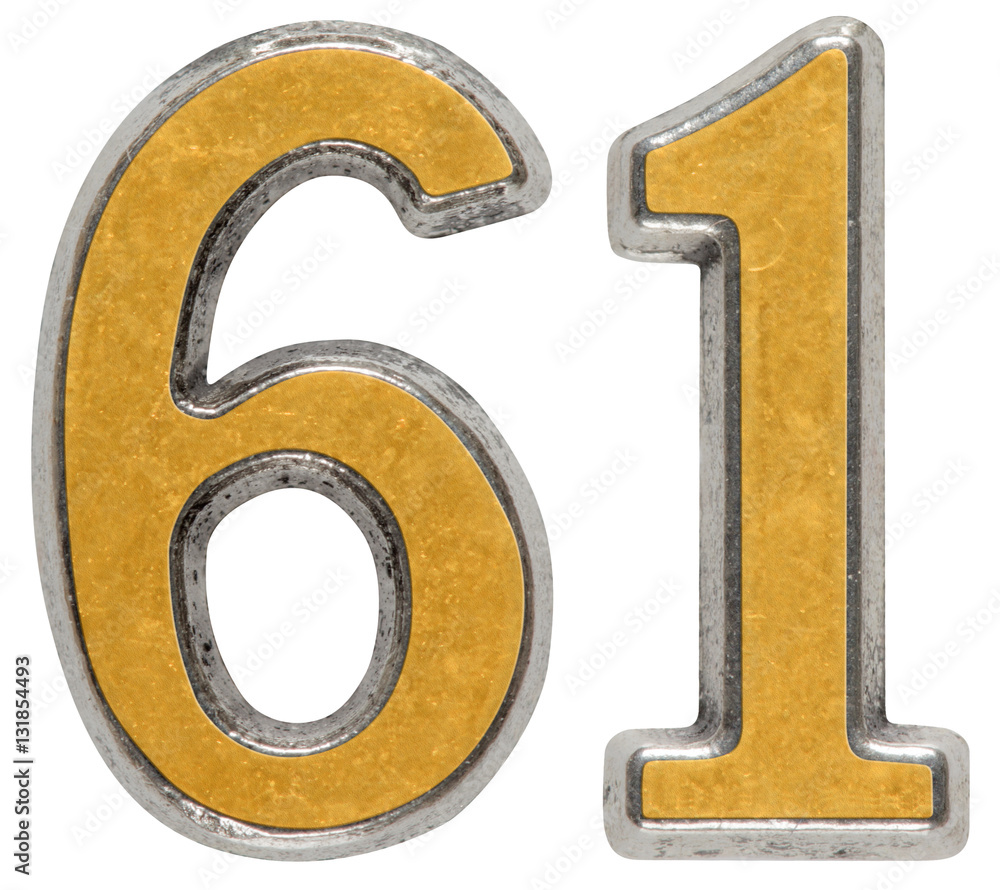 Metal numeral 61, sixty-one, isolated on white background Metal numeral 61, sixty-one, isolated on white background