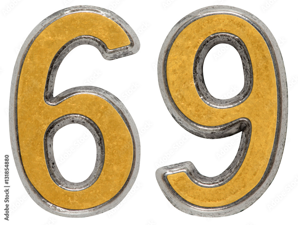 Metal numeral 69, sixty-nine, isolated on white background Metal numeral 69, sixty-nine, isolated on white background