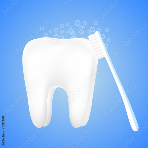 Tooth with a toothbrush and foam bubble.